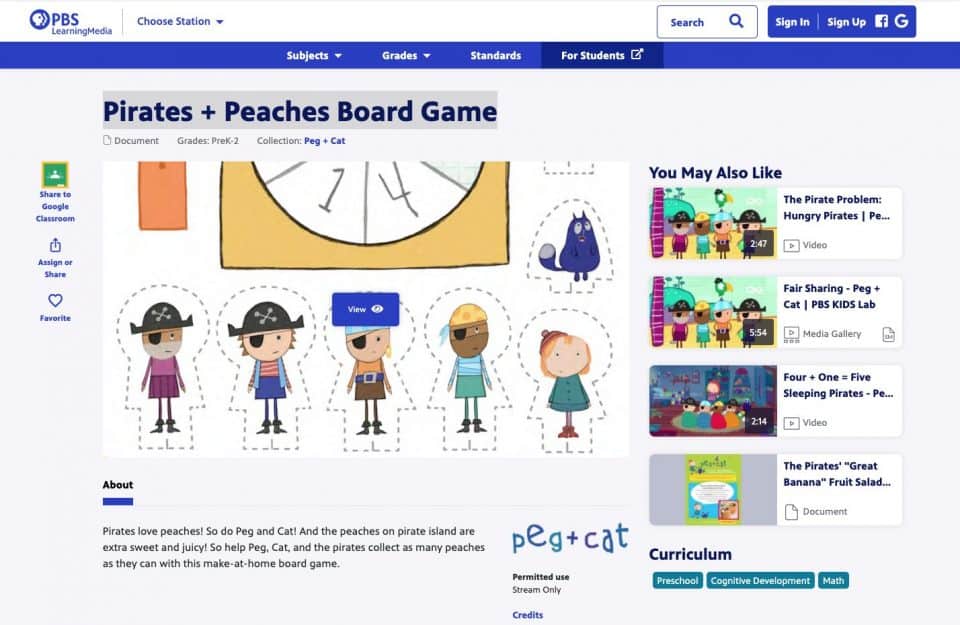 Pbs Kids page-Pirates + Peaches Board Game
