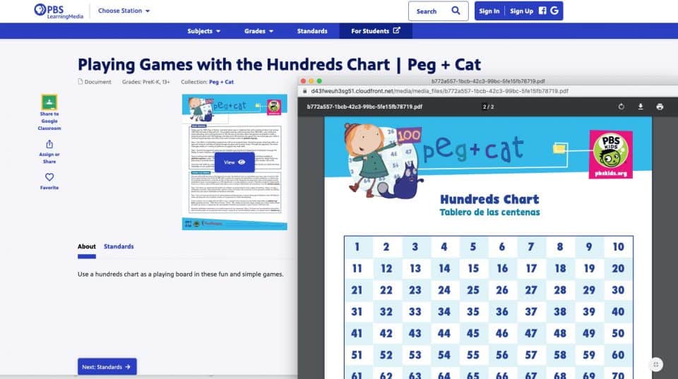 Pbs Kids page-Playing Games with the Hundreds Chart