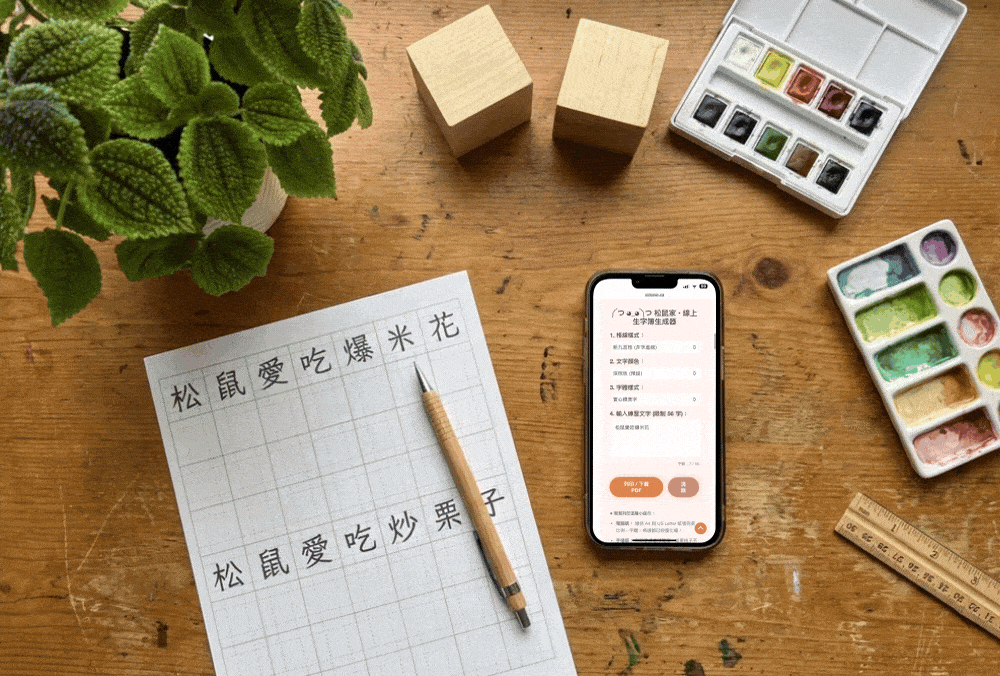 【免費工具】線上生字簿生成器|手機一鍵列印「國字筆畫描寫」練習單 (免安裝) 36 手機一鍵列印生字簿:在手機瀏覽器上預覽與列印實心字練習單的畫面(松鼠家線上生字簿生成器)